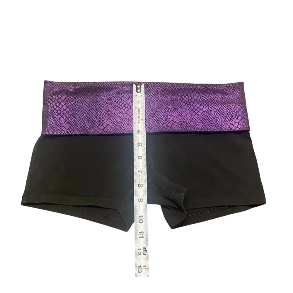 VS‎ PINK Yoga Shorts Foldover Black Purple Snake Animal Print Y2K Vtg Size M